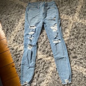 American Eagle ripped, high rise jeans.